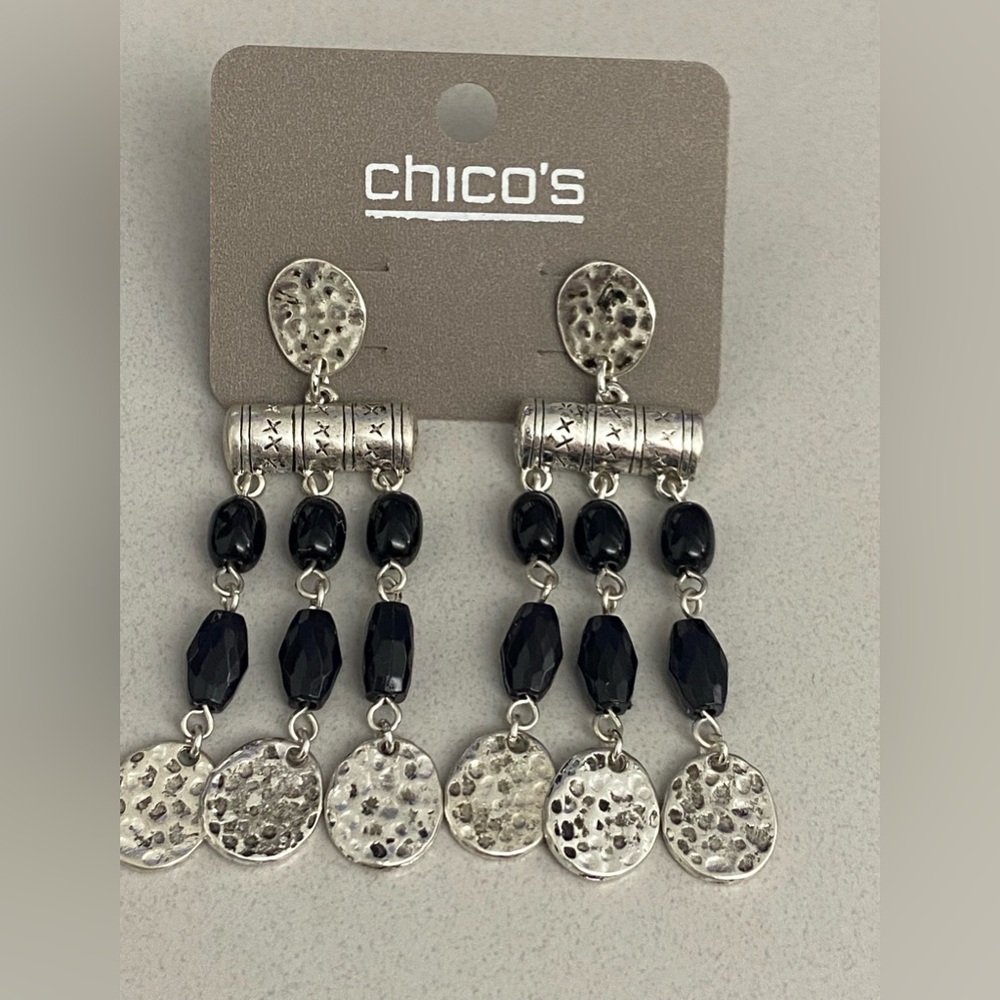 NWT Chico’s black bead and silver earrings